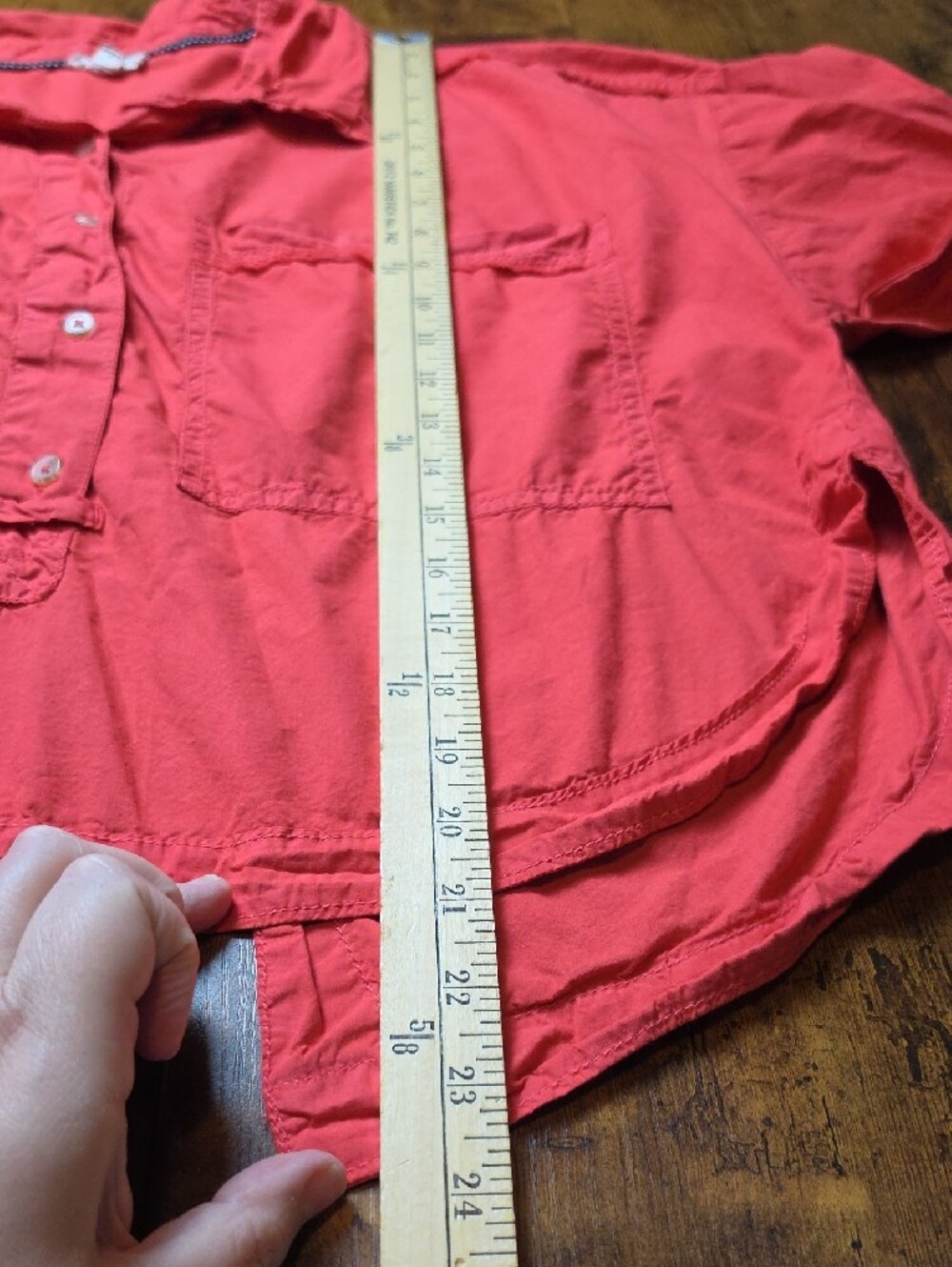 PILCRO | Anthro Coral Red Split Back Boxy Crop Utility Shirt Oversized Top | L - Picture 10 of 11